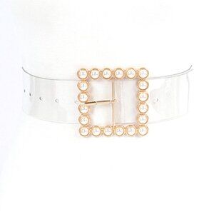 BNWT Faux Pearl Square Buckle Cleared Transparent Fashion Belt
